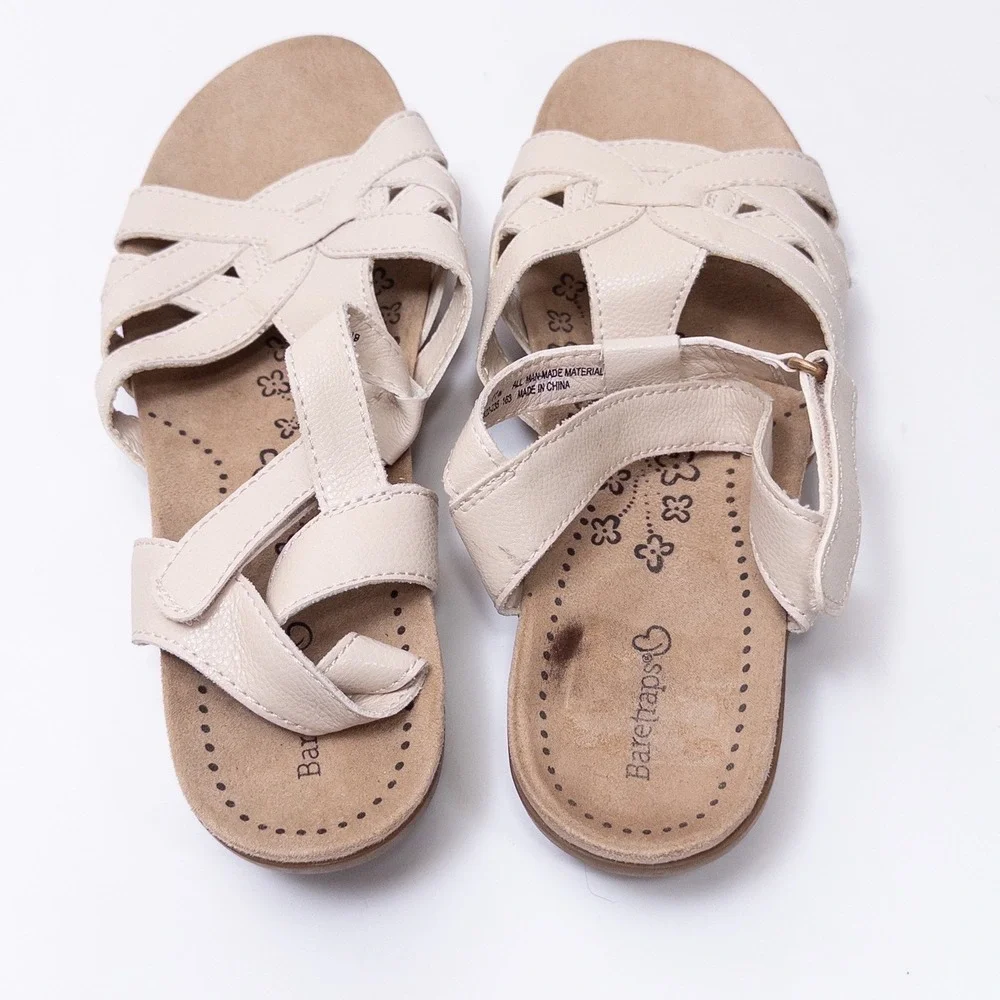 Baretraps Sandals Womens 11M Beige‎ Strappy Hook Loop Comfort